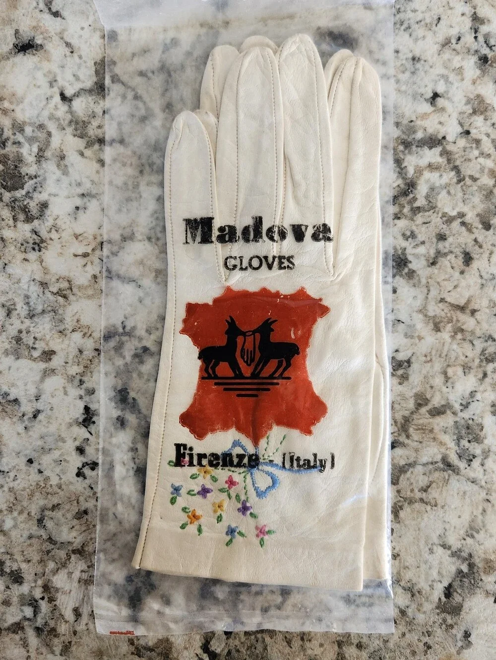 Madova Leather Gloves  Floral Embroidery Size 7 Firenze Italy